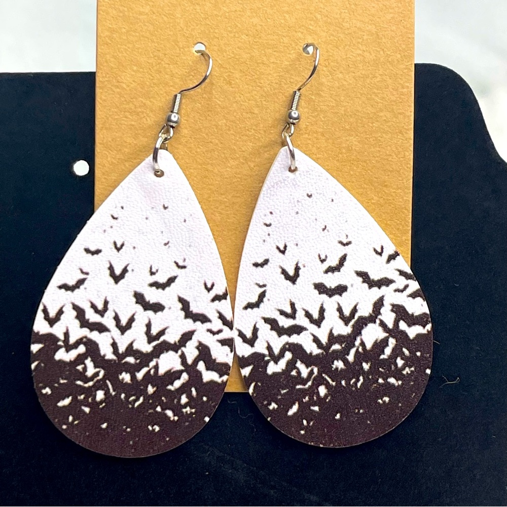 NWOT Bat leather Hook earrings
